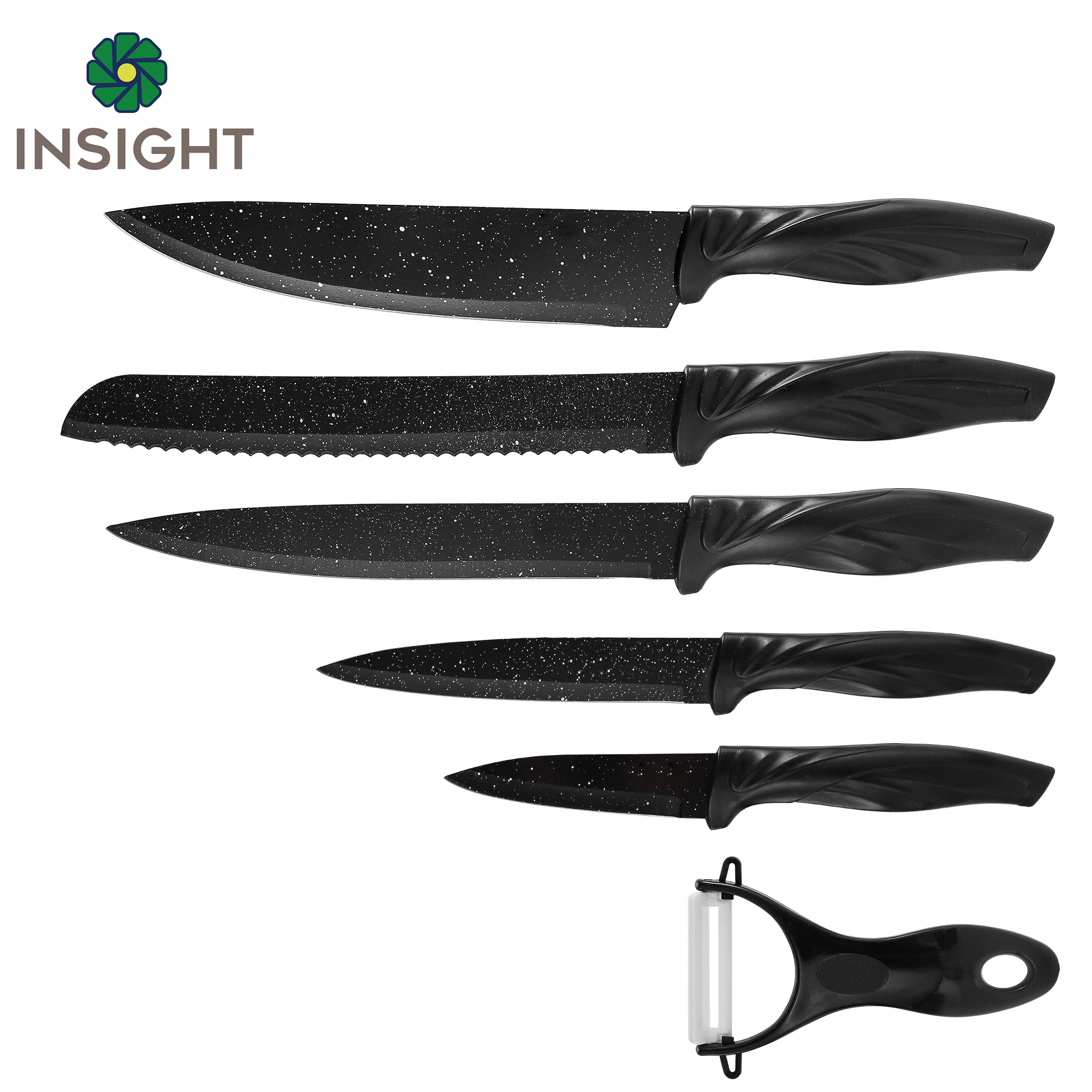 Ensemble de couteaux de chef noir de 6 pièces