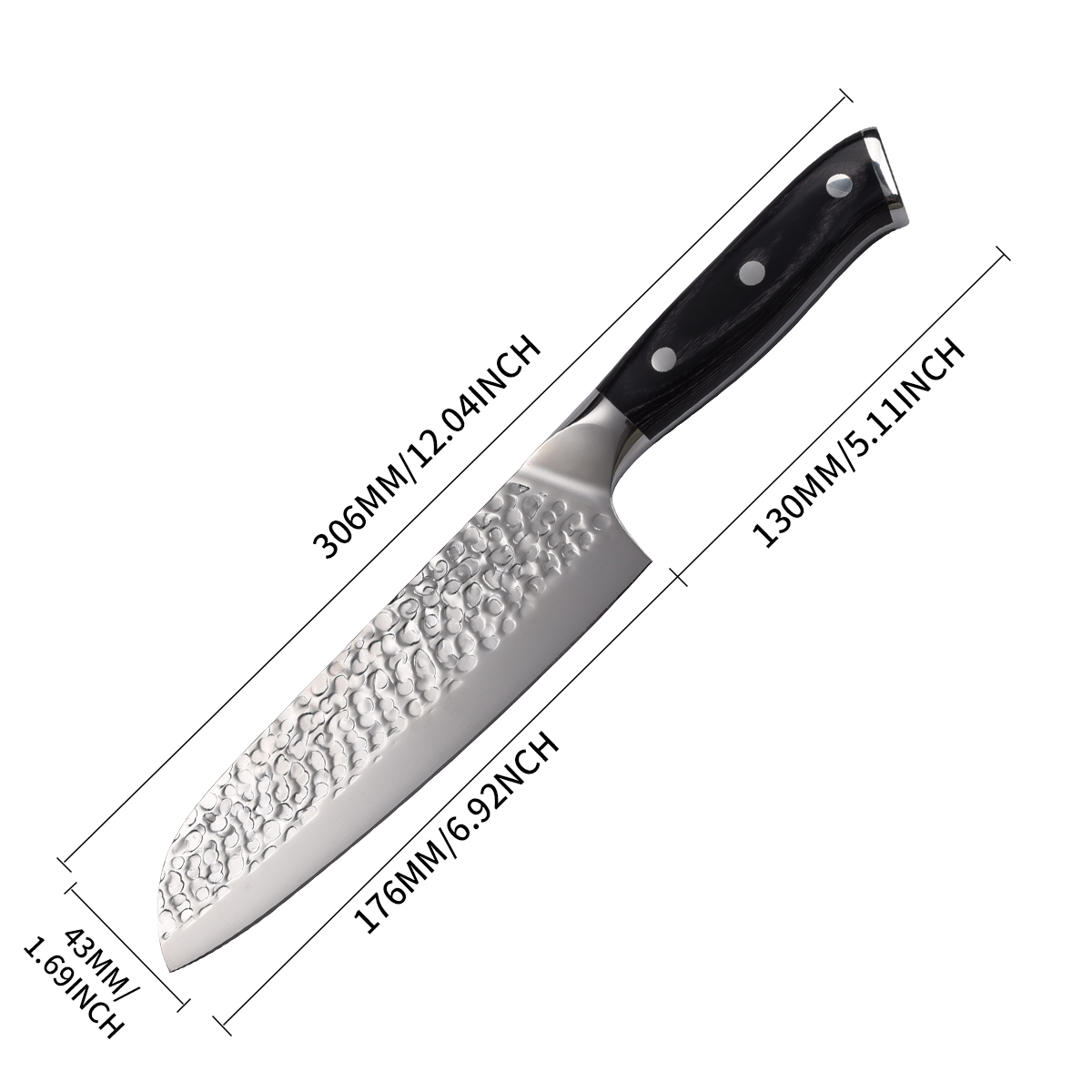 Poignée en bois en acier inoxydable couteau santoku