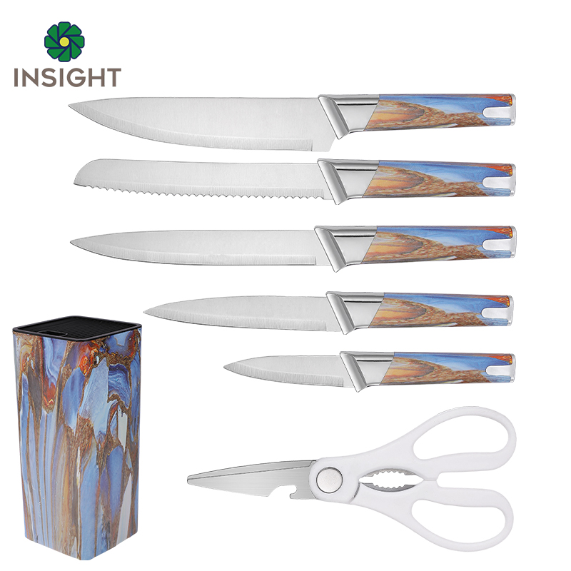 Ensemble de couteau de cuisine en 7 pièces avec bloc de couteau